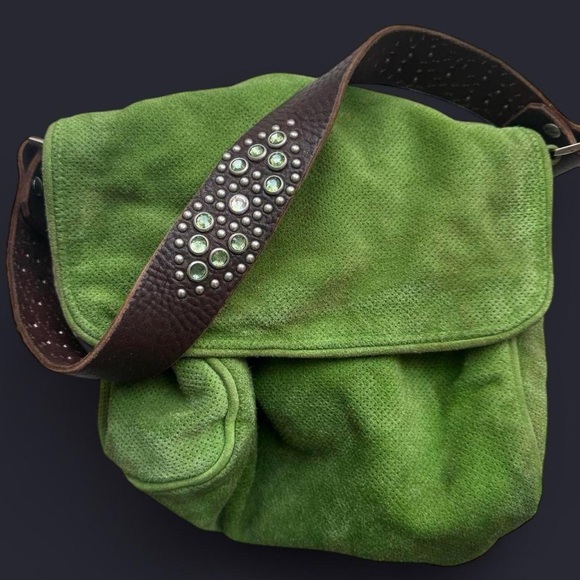 Tylie Malibu Classic Flap Bag Green Perforated Suede - Picture 2 of 6